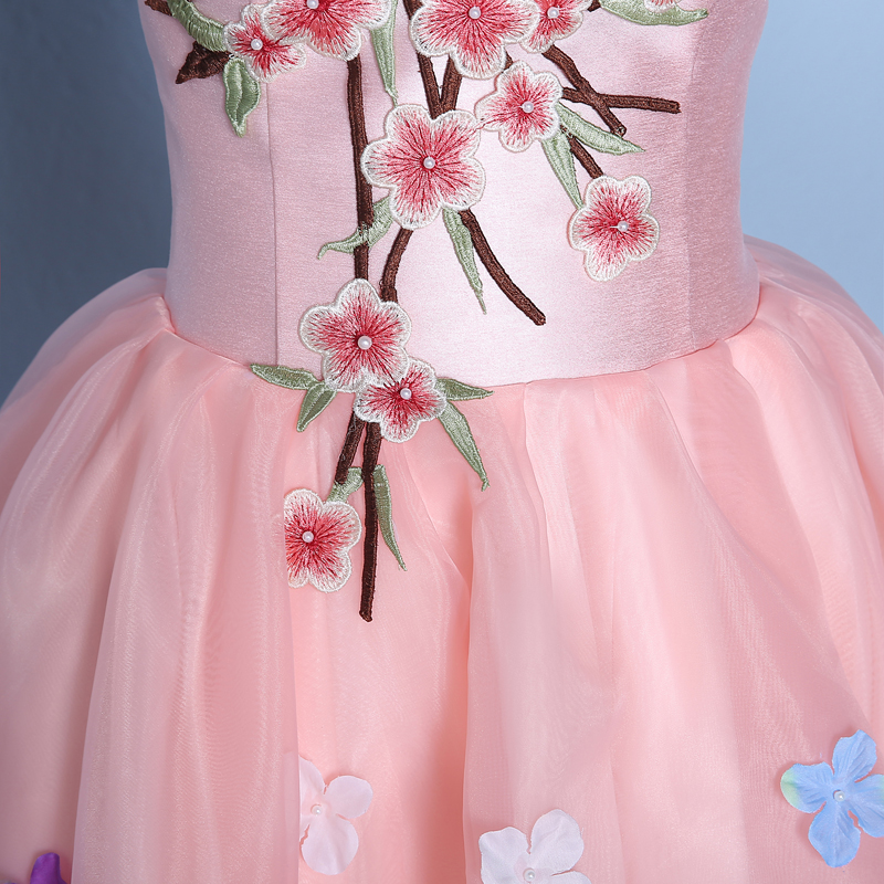 Pro-orderชุดแฟนซีชุดราตรีสั้นเกาะอกปักรูปดอกไม้กระโปรงพองสวยน่ารักมาก