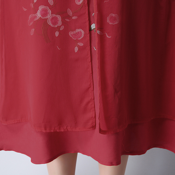 เดรสยาวผ้าฝ้ายญี่ปุ่นปักลายดอก ชายพริ้วสวย (11811M)