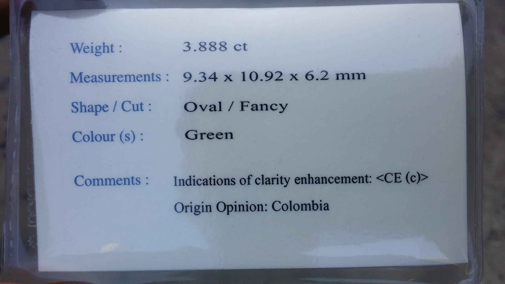 พลอย มรกต โคลัมเบีย Colombian Emerald 3.888 กะรัต (Cts.) พร้อมใบเซอร์ พลอยแท้ อัญมณีมงคลประจําวันเกิด เครื่องประดับพลอย