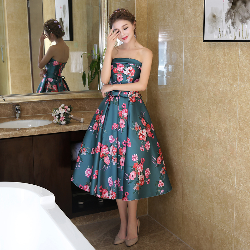 Pre-order ชุดราตรียาว ชุดเพื่อนเจ้าสาว เกาะอก พิมพ์ลายดอกไม้ สีตามภาพ