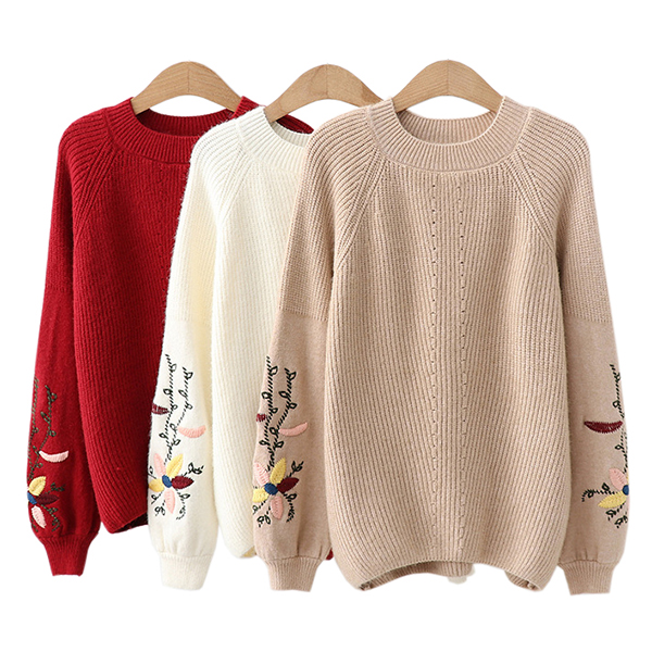 เสื้อสเวตเตอร์ไหมพรมวูลหนานุ่ม แขนยาวถักลายวินเทจ (12353LM)