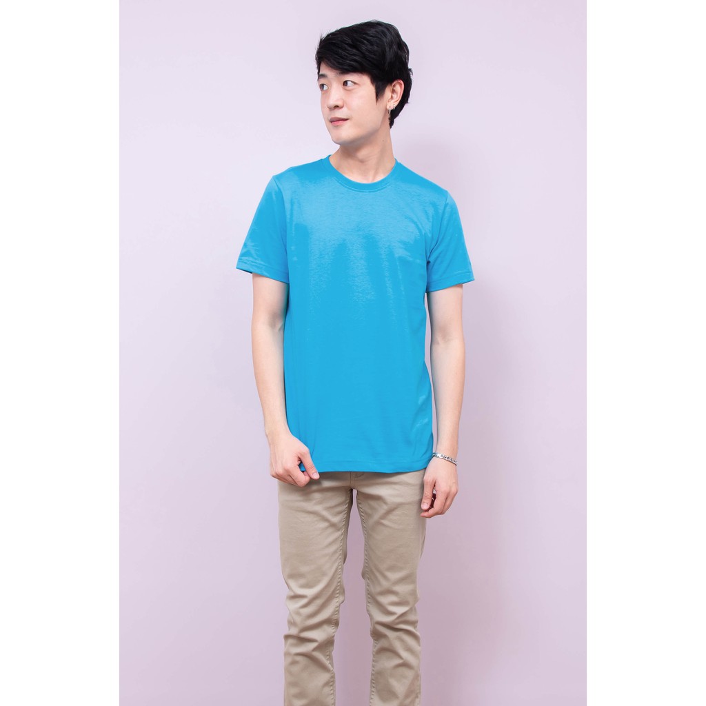 เสื้อยืด OV101 คอกลม ผ้าCotton100% 32 เนื้อนุ่ม ใส่สบาย สีฟ้าสด