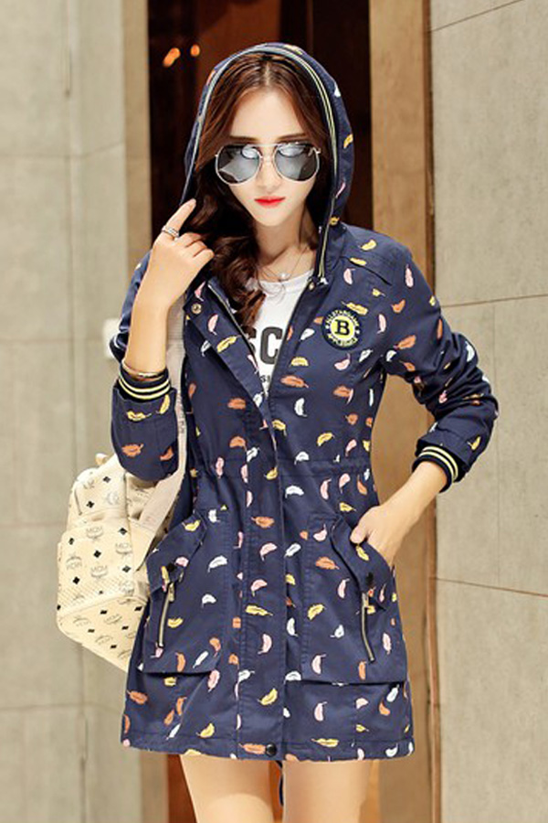 เสื้อแจ็คเก็ตกันหนาวตัวยาว มีฮู้ด แต่งกระเป๋าคู่ (12162X)