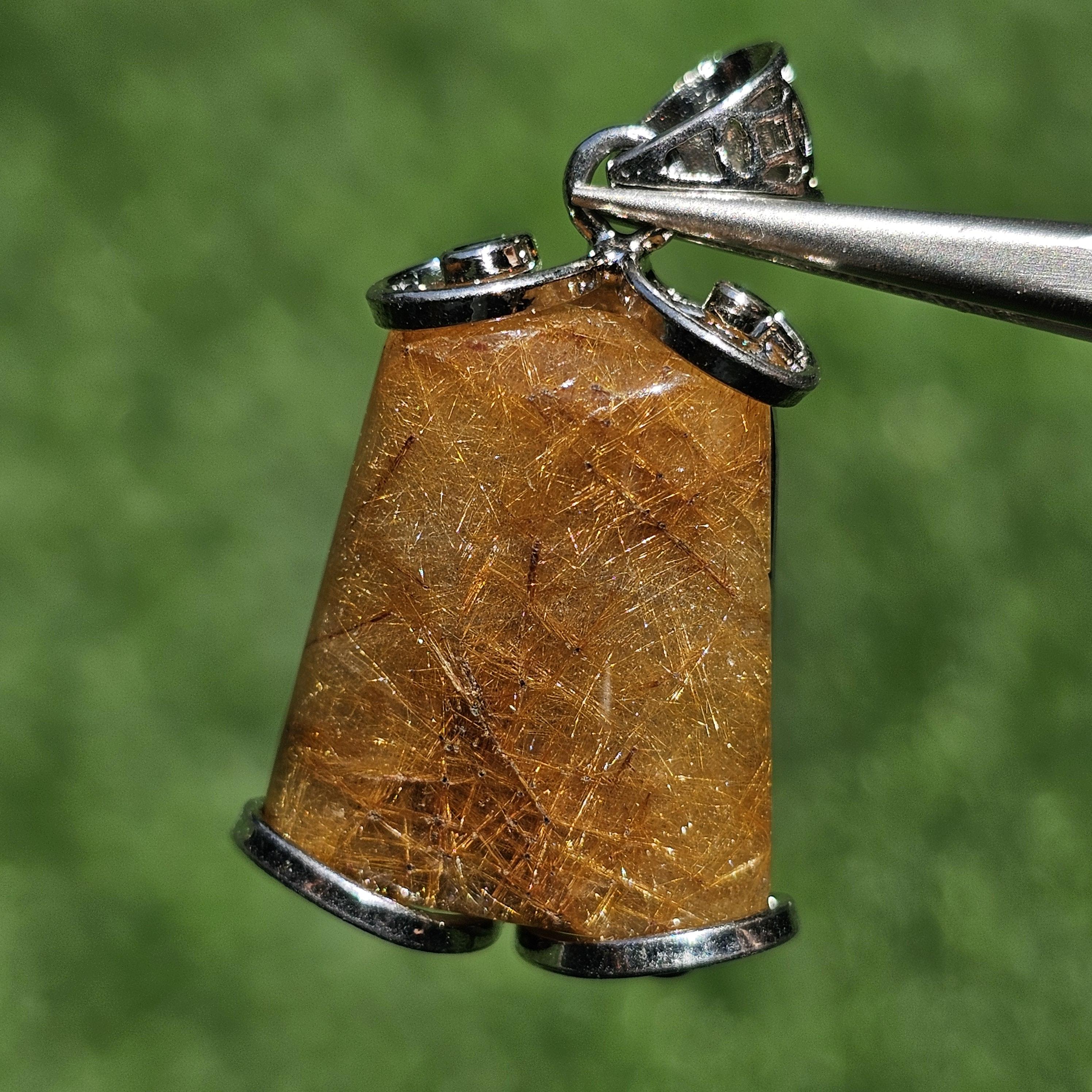 จี้ไหมทอง (Golden Rutilated Quartz) 49.77 กะรัต Cts. พลอยแท้ อัญมณีมงคลประจําวันเกิด เครื่องประดับพลอย