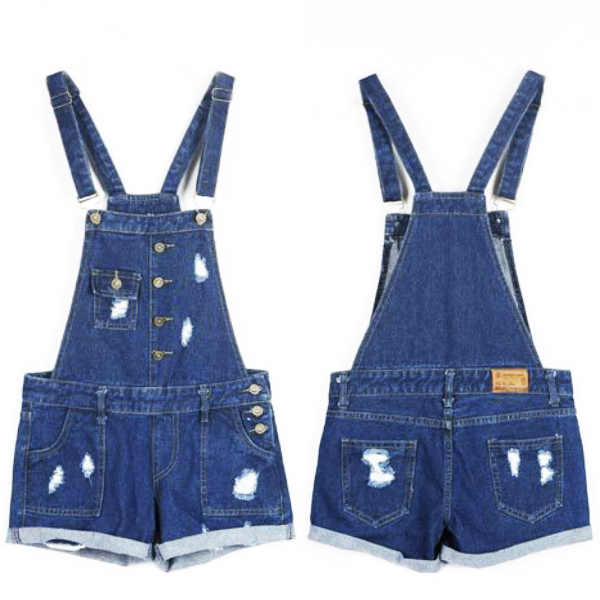 เอี้ยมยีนส์ขาสั้น แต่งปะขาดแนวเซอร์ มีกระเป๋าคู่ (12178X)