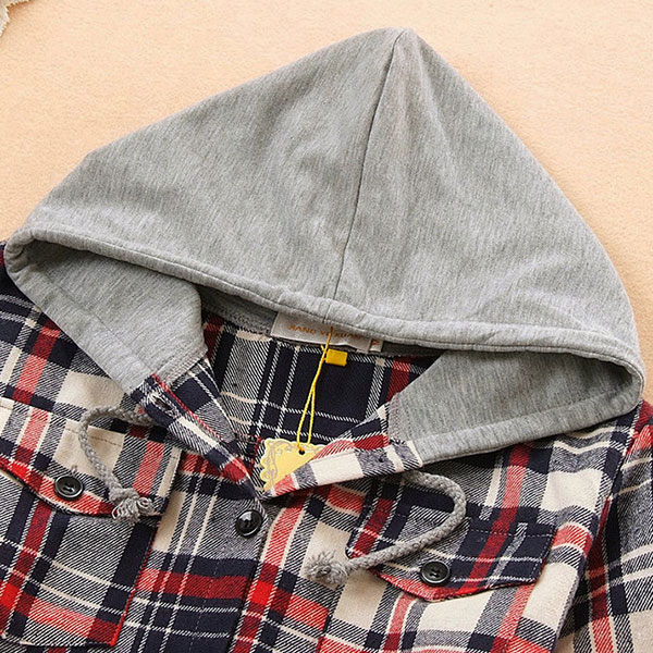 เสื้อแจ็คเก็ตแขนยาว มีฮู้ด ผ้าทอนิ่มลายสก็อต (10916AL)