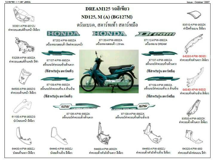 ชุดพลาสติกและเฟรมสี ดรีม125ปี2002-2006 ทุกสี
