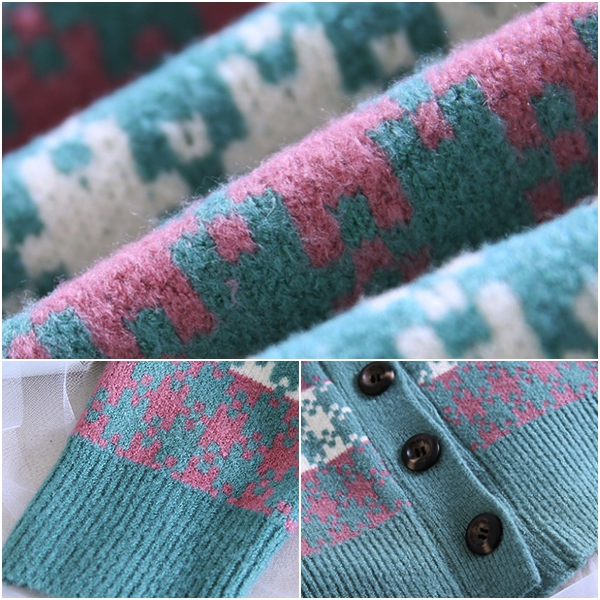 CARDIGAN เสื้อคลุมไหมพรมคอวี ผ้าหนานุ่มถักลายตาราง (12272B)