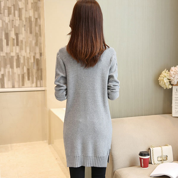 เดรสคอเต่ากันหนาว ไหมพรมวูลหนานุ่มถักลาย (12067B)