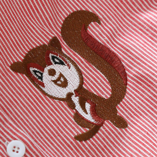 เดรสเชิ้ตแขนยาว เอวผูกจั๊ม แต่งปักลายกระรอก (12295LM)