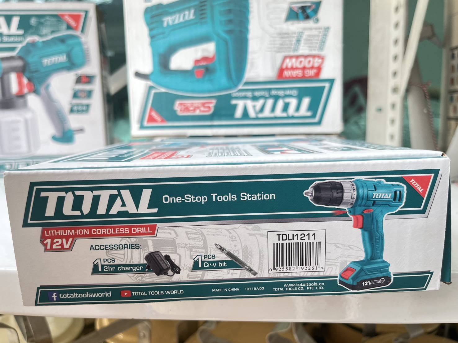 Total ชุดสว่านแบตเตอรี่ไร้สาย 12V 1.5Ah ขนาด 10 มม รุ่น TDLI1211