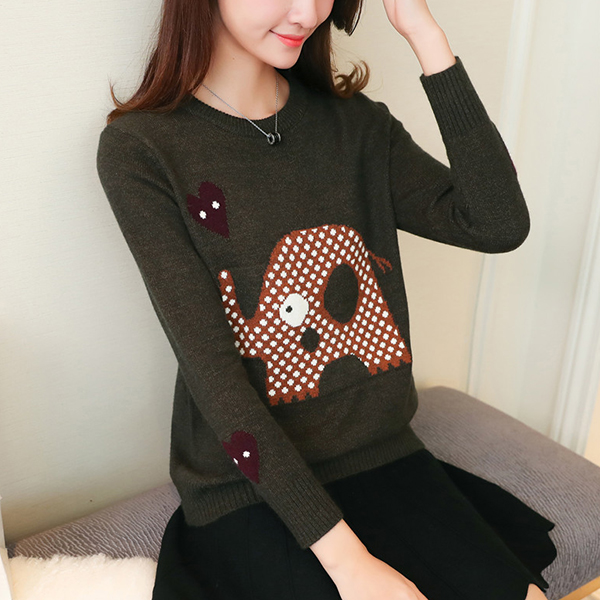 เสื้อไหมพรมวูลเนื้อนิ่ม แขนยาว ถักลายช้างน้อย (12268B)