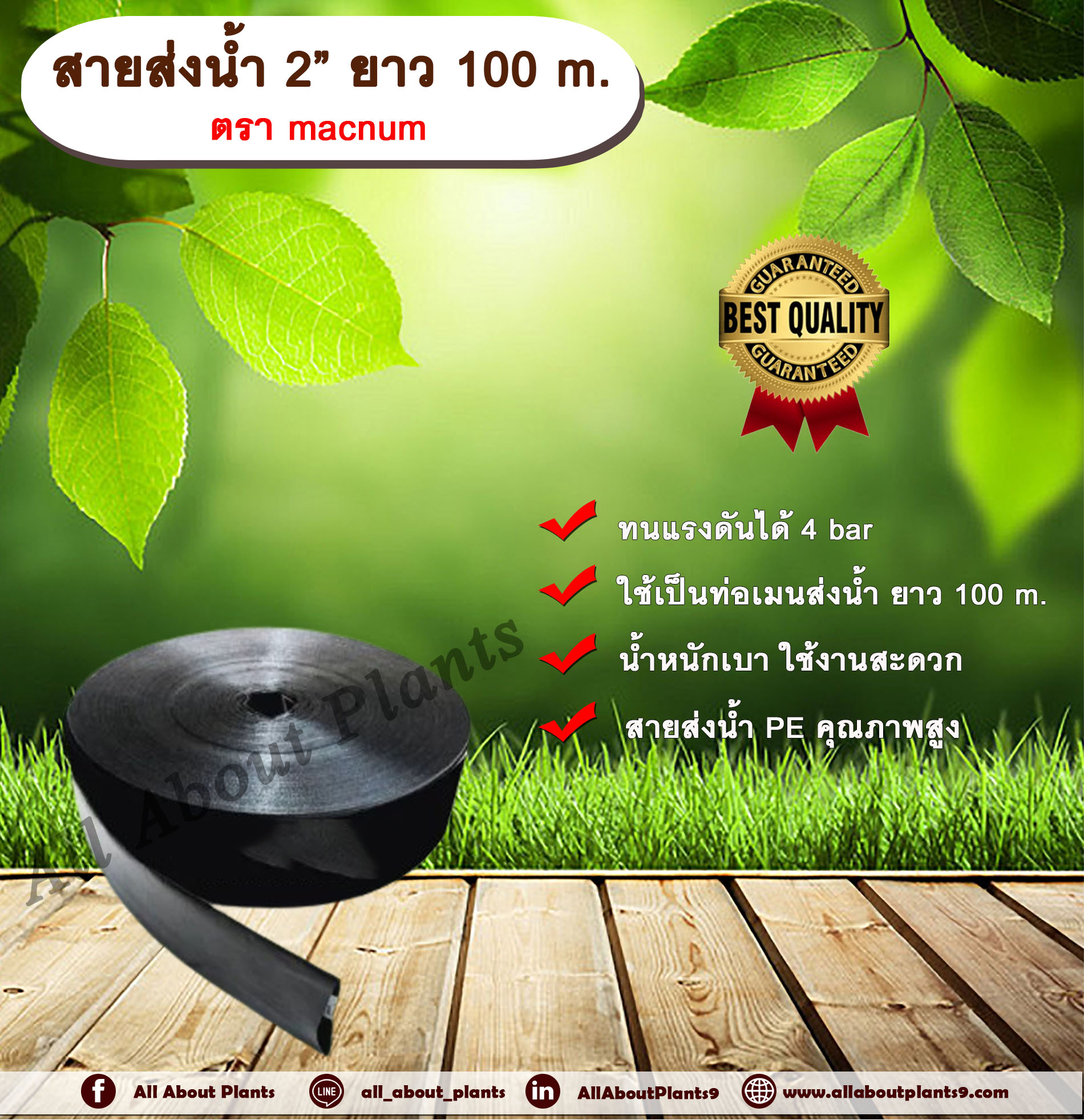 สายส่งน้ำ 2” ยาว 100 m. ตรา macnum สายส่งน้ำ สีดำ 2นิ้ว ยาว 100เมตร สายสำหรับส่งน้ำ ส่งน้ำสำหรับทำเกษตร สามารถใช้แทนท่อ PVC ได้ ชิ้น