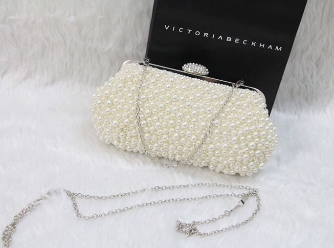 พร้อมส่ง Evening Clutch กระเป๋าออกงาน แต่งมุกทั้งใบ&จุกเปิดคริสตัล มาพร้อมสายสะพายสั้น/ยาว