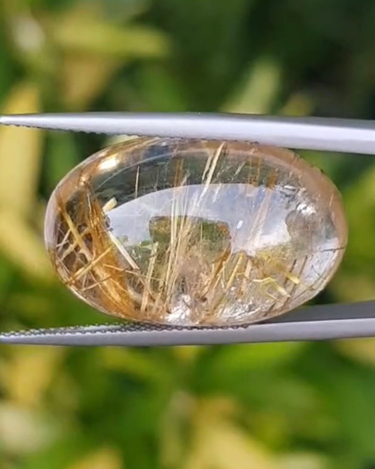 ไหมทอง ควอตซ์ Golden Rutilated Quartz 32.0 กะรัต Cts.พลอยแท้ อัญมณีมงคลประจําวันเกิด เครื่องประดับพลอย