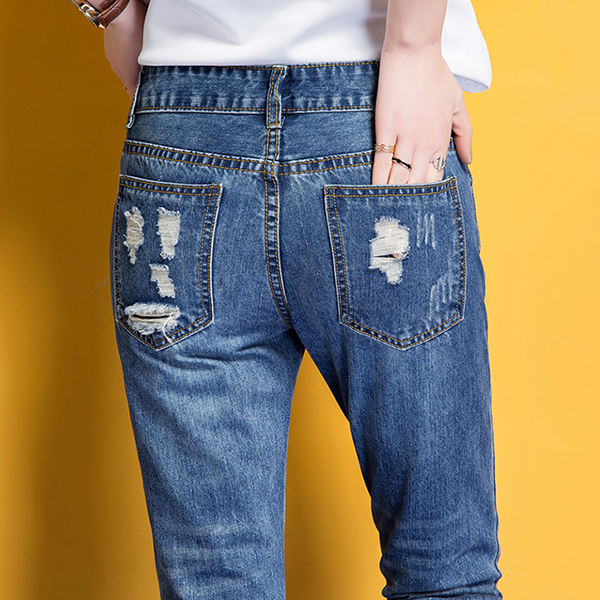 กางเกงยีนส์ขายาวแปดส่วน แต่งขาแนวเซอร์ (11790X)