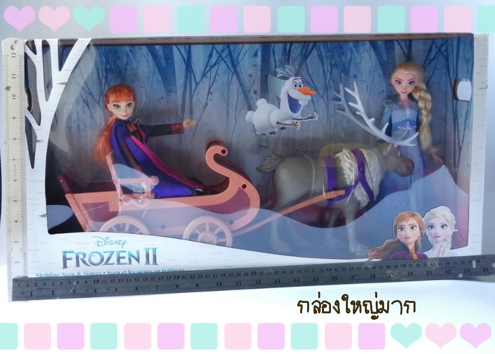 เซ็ทตุ๊กตา สองพี่น้องโฟรเซ่น2020 บนรถลาก พร้อมกวางลากรถ กล่องขนาดใหญ่ Frozen Doll gift set