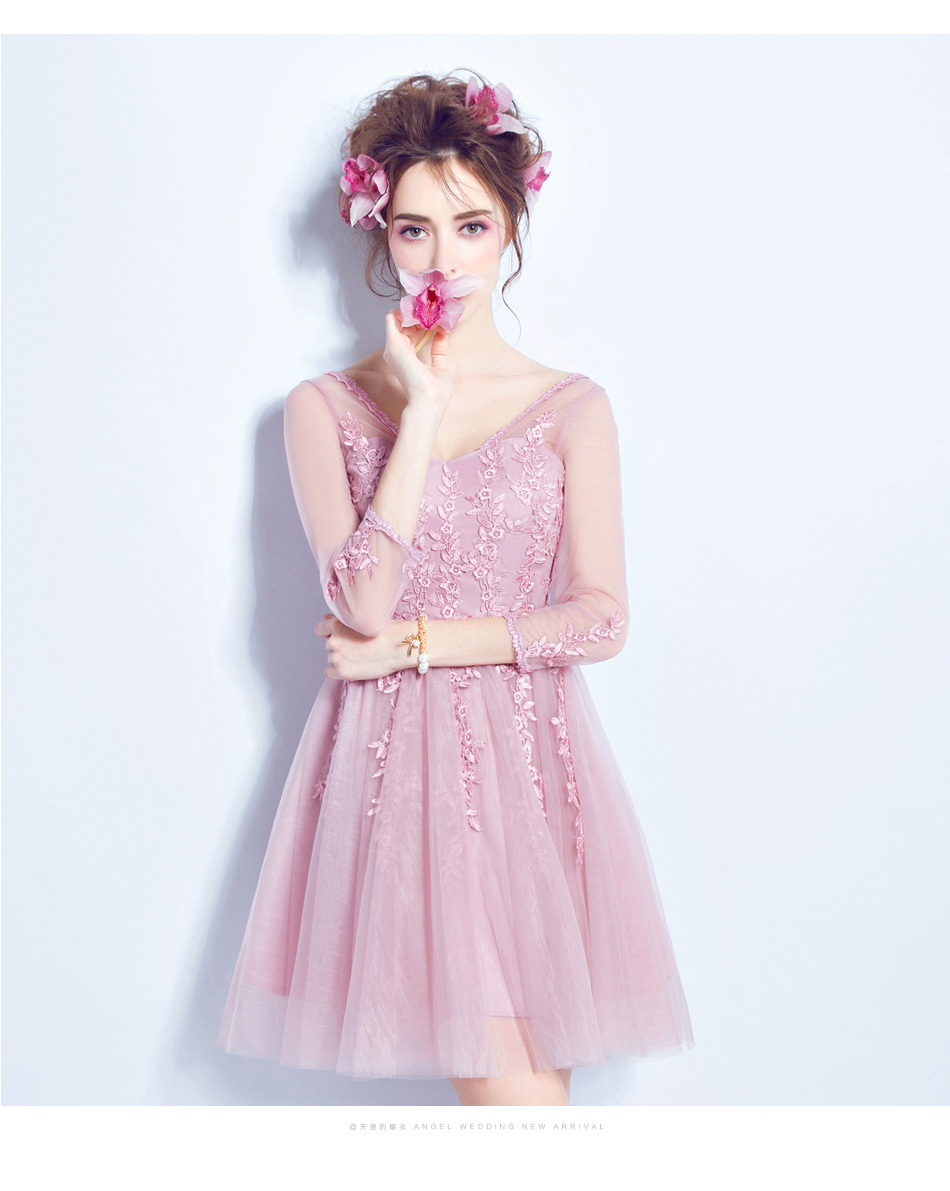 Pre-order ชุดเพื่อนเจ้าสาว สีชมพูกลีบบัว กระโปรงตาข่าย เชือกผูกหลัง