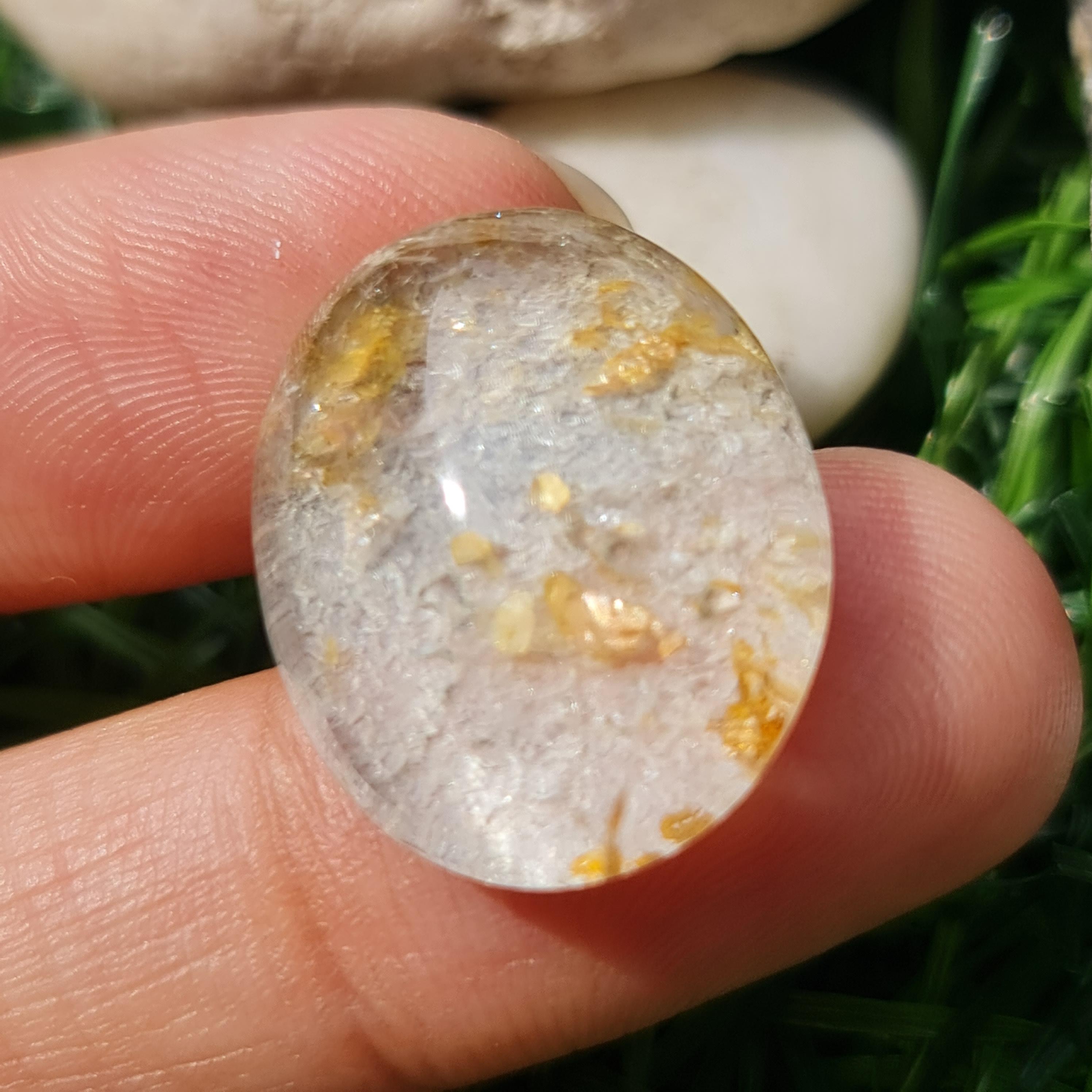 โป่งข่าม ควอตซ์ Rutilated Quartz 27.17 กะรัต Cts. พลอยแท้ อัญมณีมงคลประจําวันเกิด เครื่องประดับพลอย