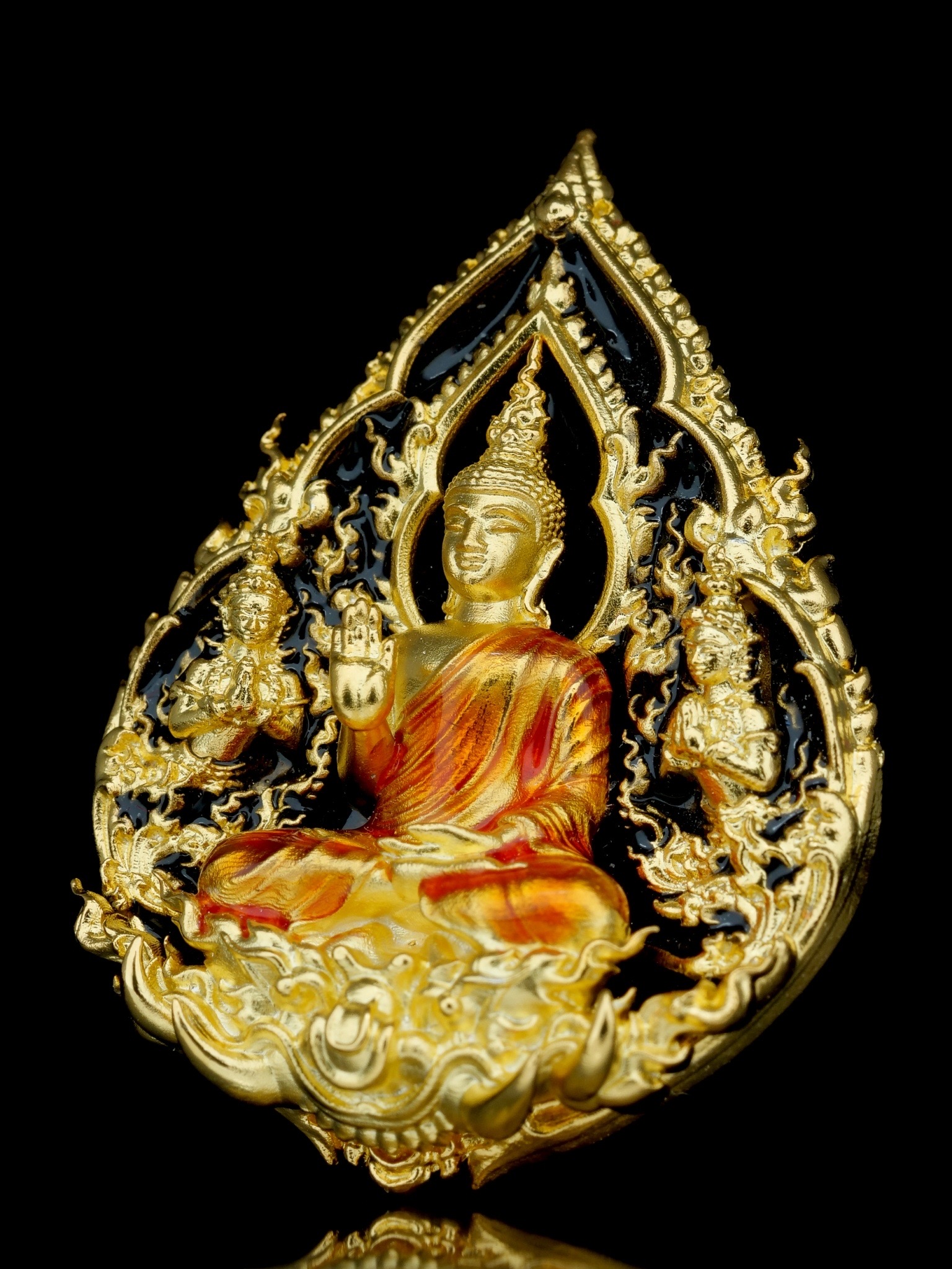 พระพุทธประทานพร รุ่น พุทธบารมี รหัส5 เนื้อบรอนซ์ชุบทองลงยาดำ องค์ชุบทองลงยาจีวร