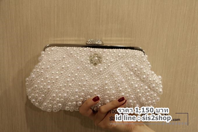 พร้อมส่ง Evening Clutch กระเป๋าออกงาน แต่งมุกทั้งใบ&คริสตัลหรู มาพร้อมสายสะพายสั้น/ยาว