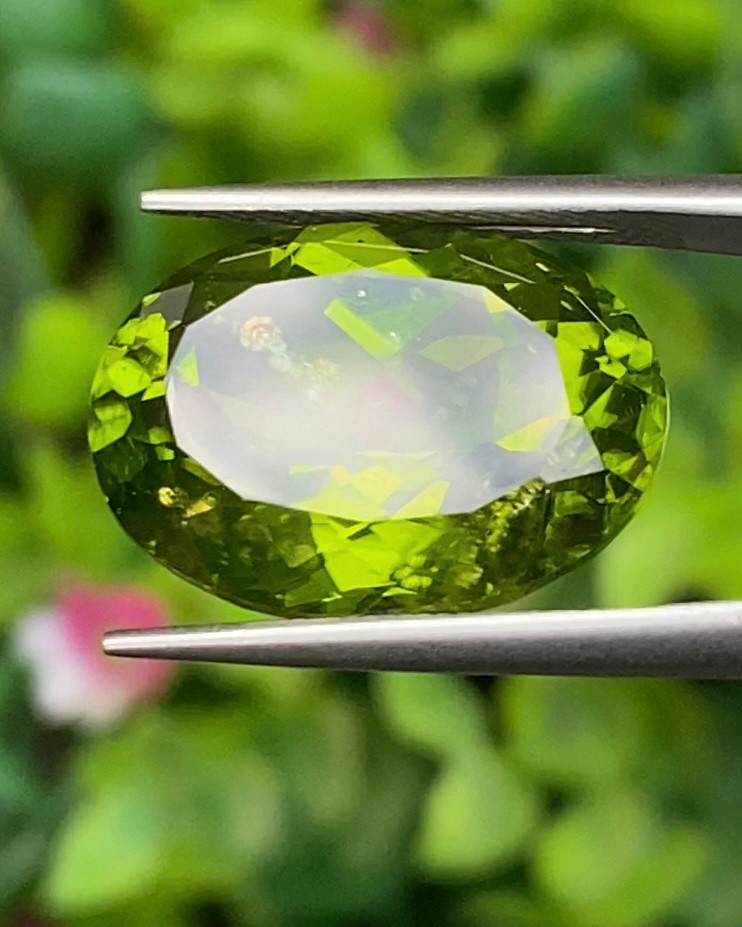 พลอย เพอริดอต Peridot 14.30 กะรัต (Cts.) *พิเศษ ประกายใบบัว Lily pad * พลอยแท้ อัญมณีมงคลประจําวันเกิด เครื่องประดับพลอย