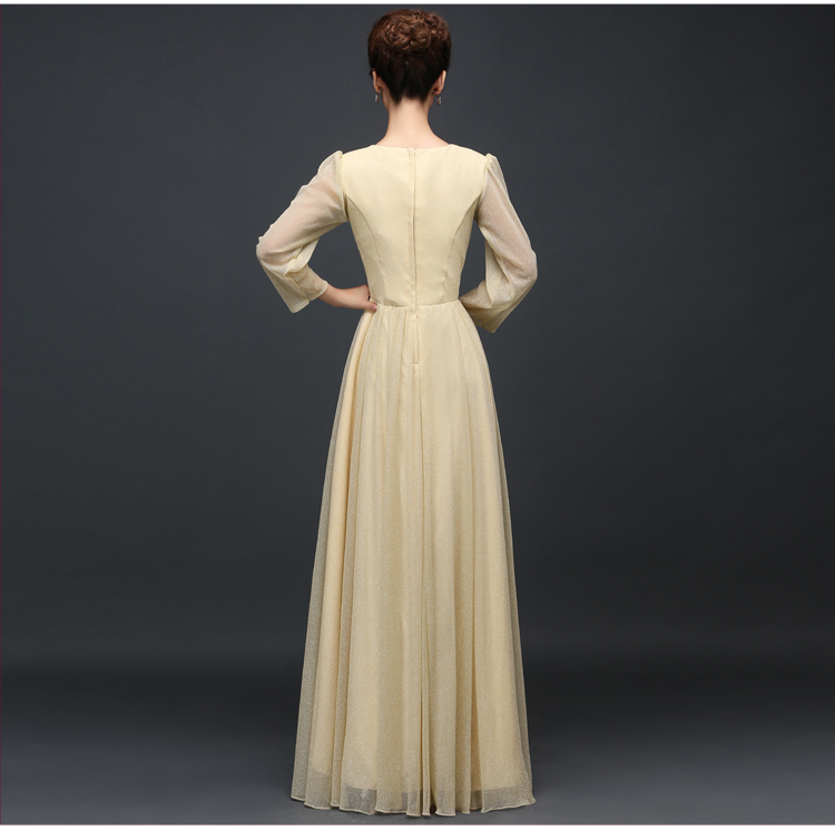 Pro-order ชุดราตรียาว แขนยาว คอวีลึก ผ้าไหมชีฟอง แบบเก๋ ซิปหลัง ไซส์ใหญ่ XS-4XL