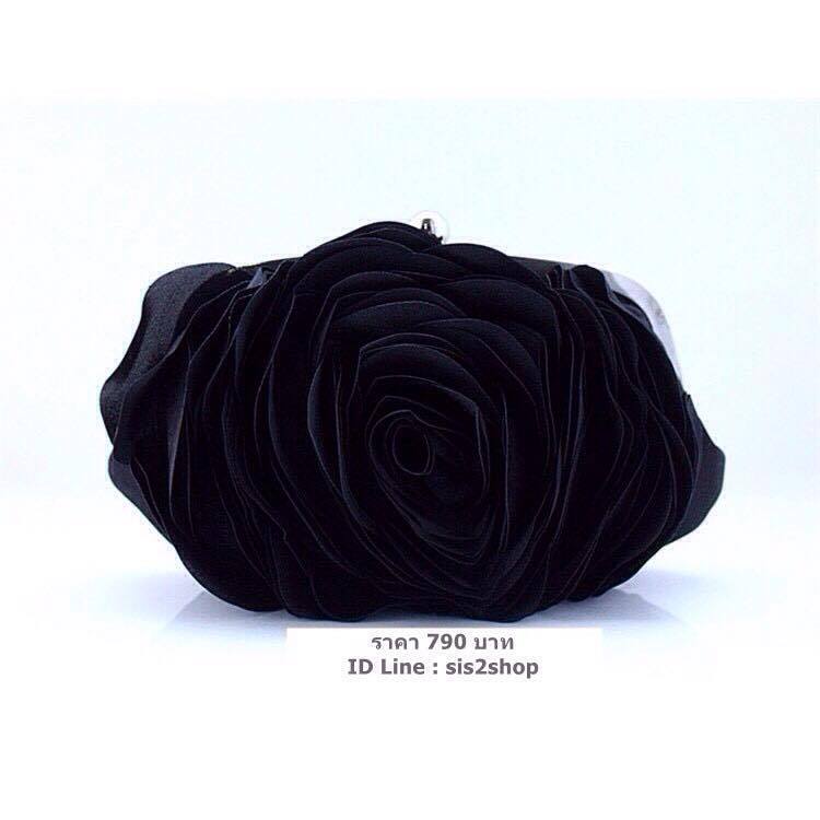 พร้อมส่ง Evening Clutch กระเป๋าออกงาน รูปดอกกุหลาบ เนื้อซาตินสวย พร้อมสายโซ่ สั้น-ยาว