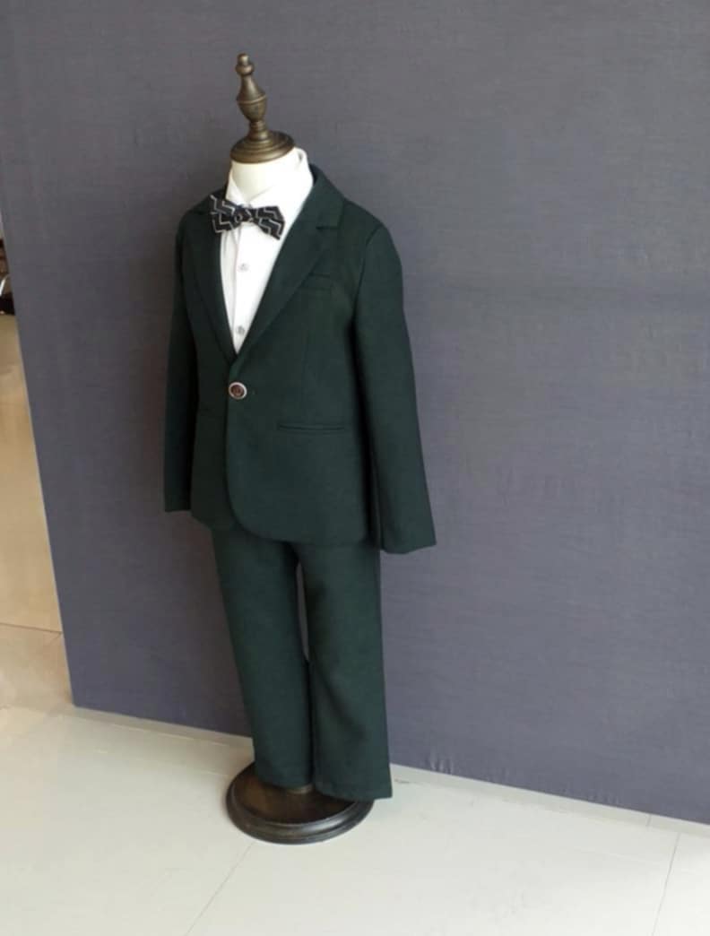 เช่า ชุดสูทเด็กชาย สีเขียวเข้ม งานกระดุมเดียว ไม่มีกััก