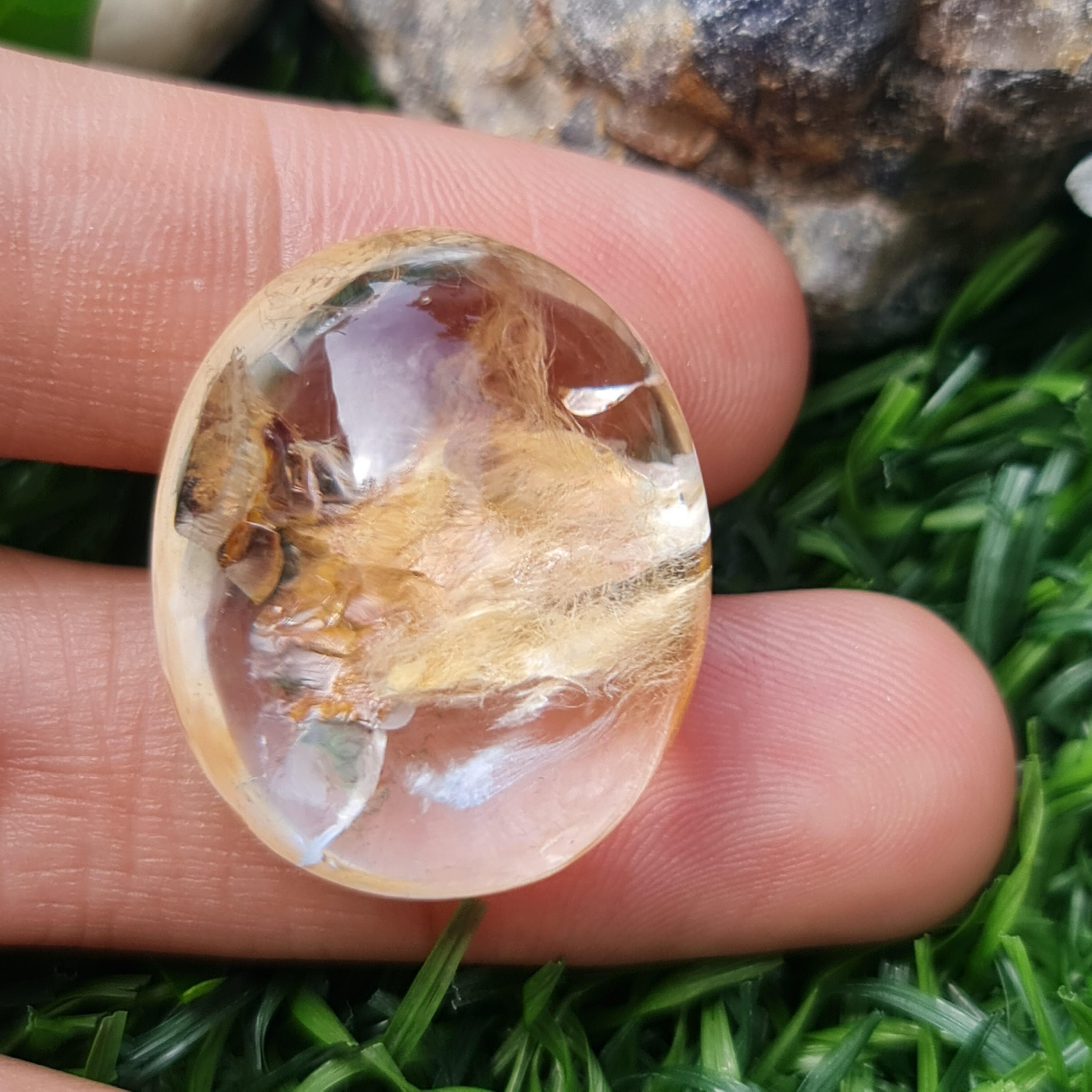 โป่งข่าม ควอตซ์ Rutilated Quartz 59.52 กะรัต Cts. พลอยแท้ อัญมณีมงคลประจําวันเกิด เครื่องประดับพลอย
