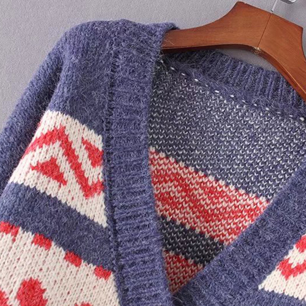 CARDIGAN เสื้อคลุมไหมพรมคอวี ผ้าหนานุ่มถักลายวินเทจ (12270B)