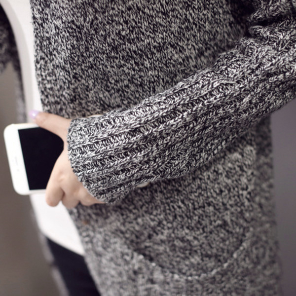 คาร์ดิแกนไหมพรมตัวยาว มีฮู้ด แต่งกระเป๋าคู่ (11778B)