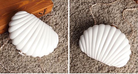 พร้อมส่ง Evening Clutch กระเป๋าออกงาน ทรงเปลือกหอย ใส่ของได้เยอะจุใจ สีขาวมุก มาพร้อมสายสะพายยาว