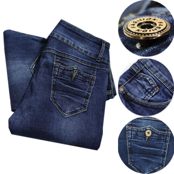 กางเกงยีนส์กันหนาวเอวปกติ ทรงสลิม ซับกำมะหยี่ใส่ติดลบได้ (11716X)