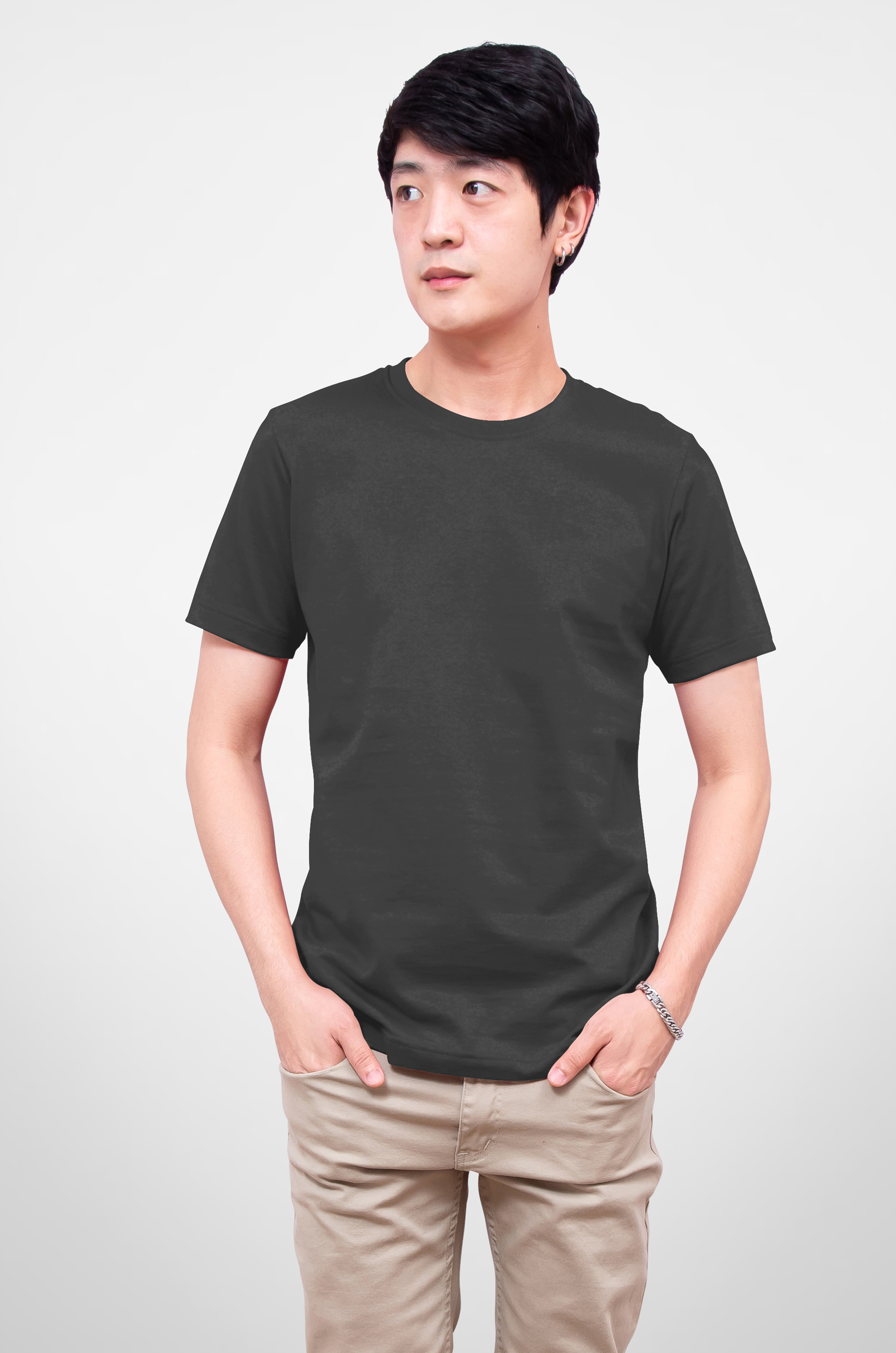 Noproblem Noproblem ยอดขาย No.1 รับประกัน ไม่ย้วย ไม่ยืด ผ้านุ่ม เสื้อยืด สีพื้น เสื้อยืดคอกลม สีเทาเข้ม