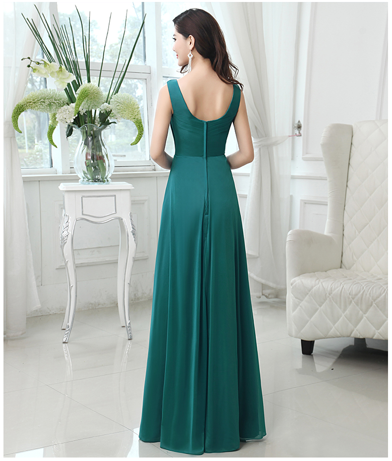 Pre-order ชุดราตรียาว แขนกุด จับจีบ ผ้าชีฟอง แต่งเพชรที่เอว ซิปหลัง