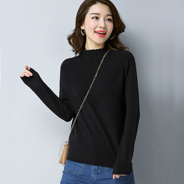 เสื้อคอเต่า แขนยาว ไหมพรมนิ่มถักลาย (12083B)