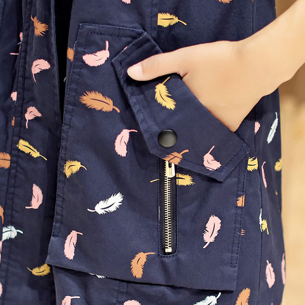 เสื้อแจ็คเก็ตกันหนาวตัวยาว มีฮู้ด แต่งกระเป๋าคู่ (12162X)