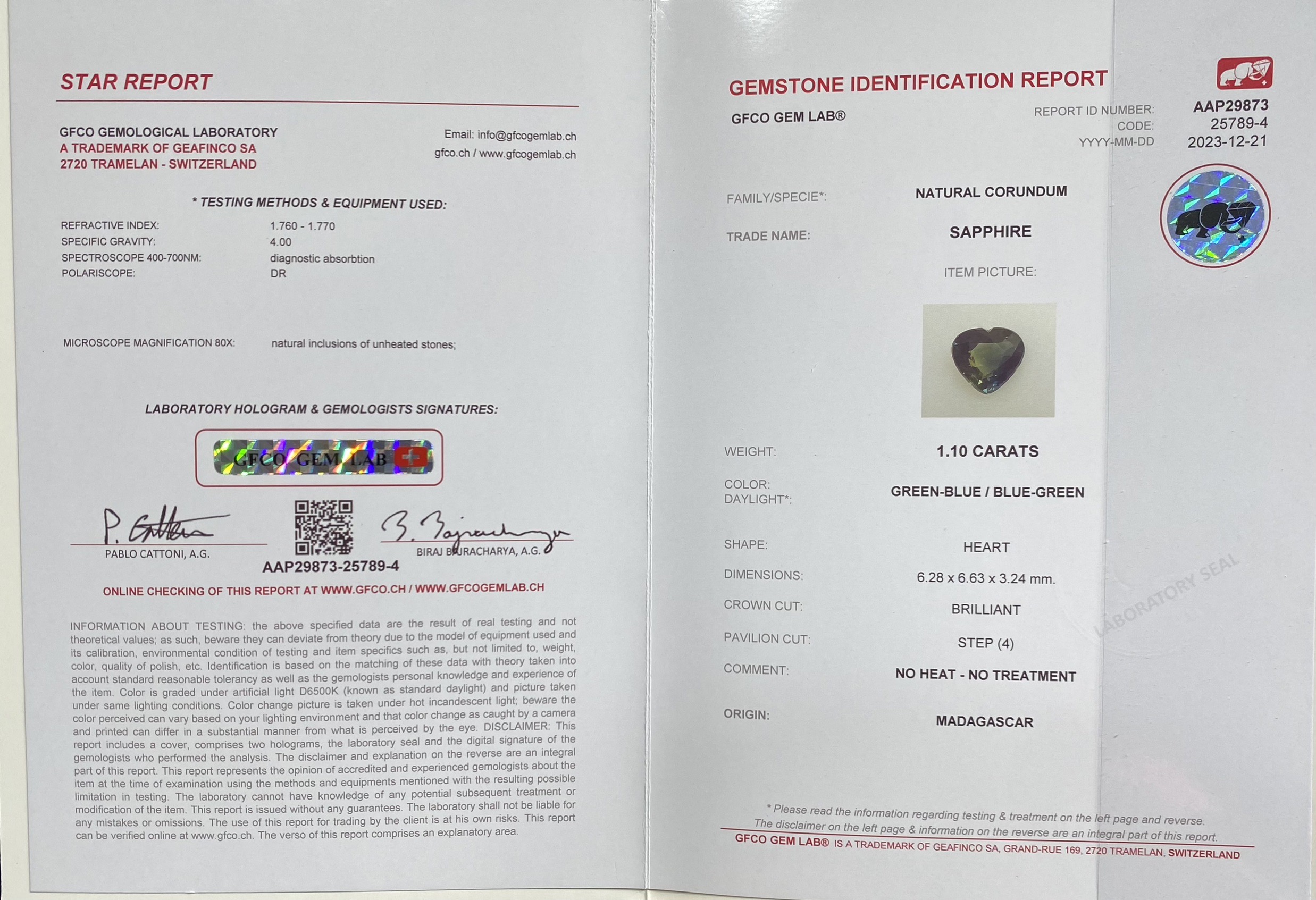 พลอย เขียวส่อง Green Sapphire 1.10 กะรัต (Cts.) ดิบ Unheated พร้อมใบเซอร์ พลอยแท้ อัญมณีมงคลประจําวันเกิด เครื่องประดับพลอย