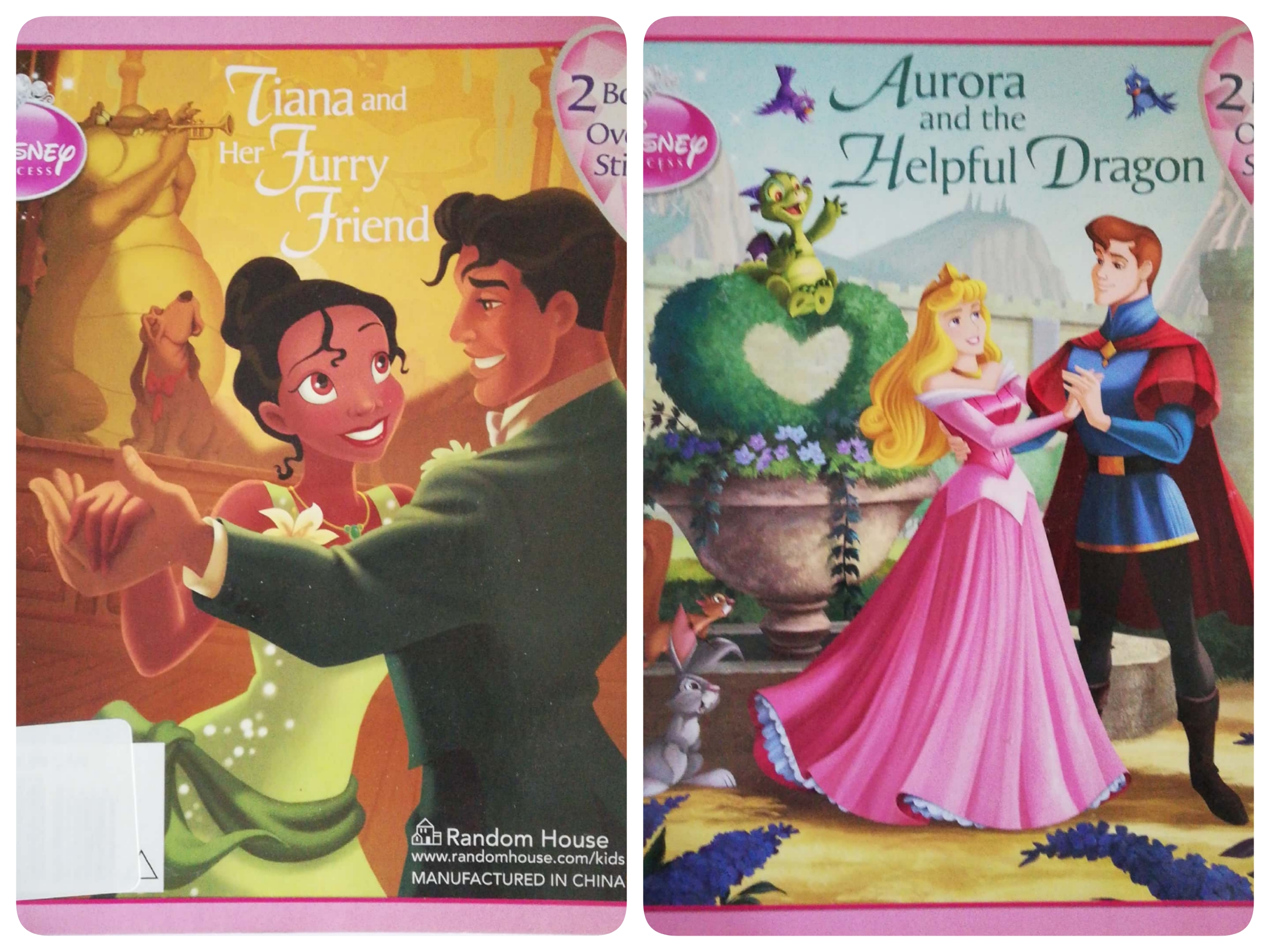 หนังสือนิทานฉบับภาษาอังกฤษ จาก วอลท์ดิสนีย์ แบบ 2 เรื่องใน 1 เล่ม ,เจ้าหญิงกบ เทียน่าและเพื่อนหมาขนฟู กับสติ๊กเกอร์มากกว่า50แบบ , PRINCESS Tiana and Her Furry Friend 2Books in 1! Over 50 Stickers! ด้านหลังㆍPRINCESS Aurora and the Helpful Dragon พร้อมสติ๊ก