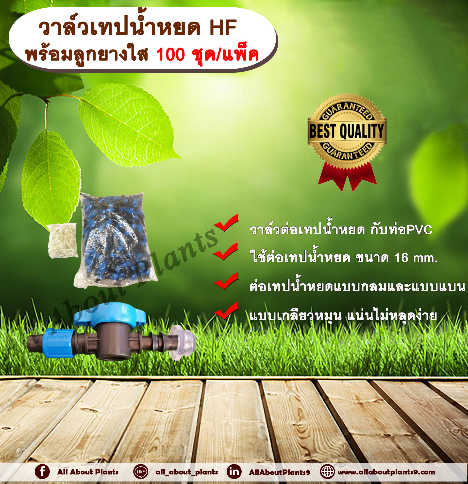 วาล์วเทปน้ำหยด HF พร้อมลูกยางใส 100 ชุด/แพ็ค วาล์วเทปน้ำหยด 16 มิล วาล์วปิดเปิด วาล์วปิดเปิดน้ำ วาล์วน้ำหยด ข้อต่อวาล์ว ข้อต่อเทปน้ำหยด ข้อต่อวาล์วเทปน้ำหยด สำเนา ถุง