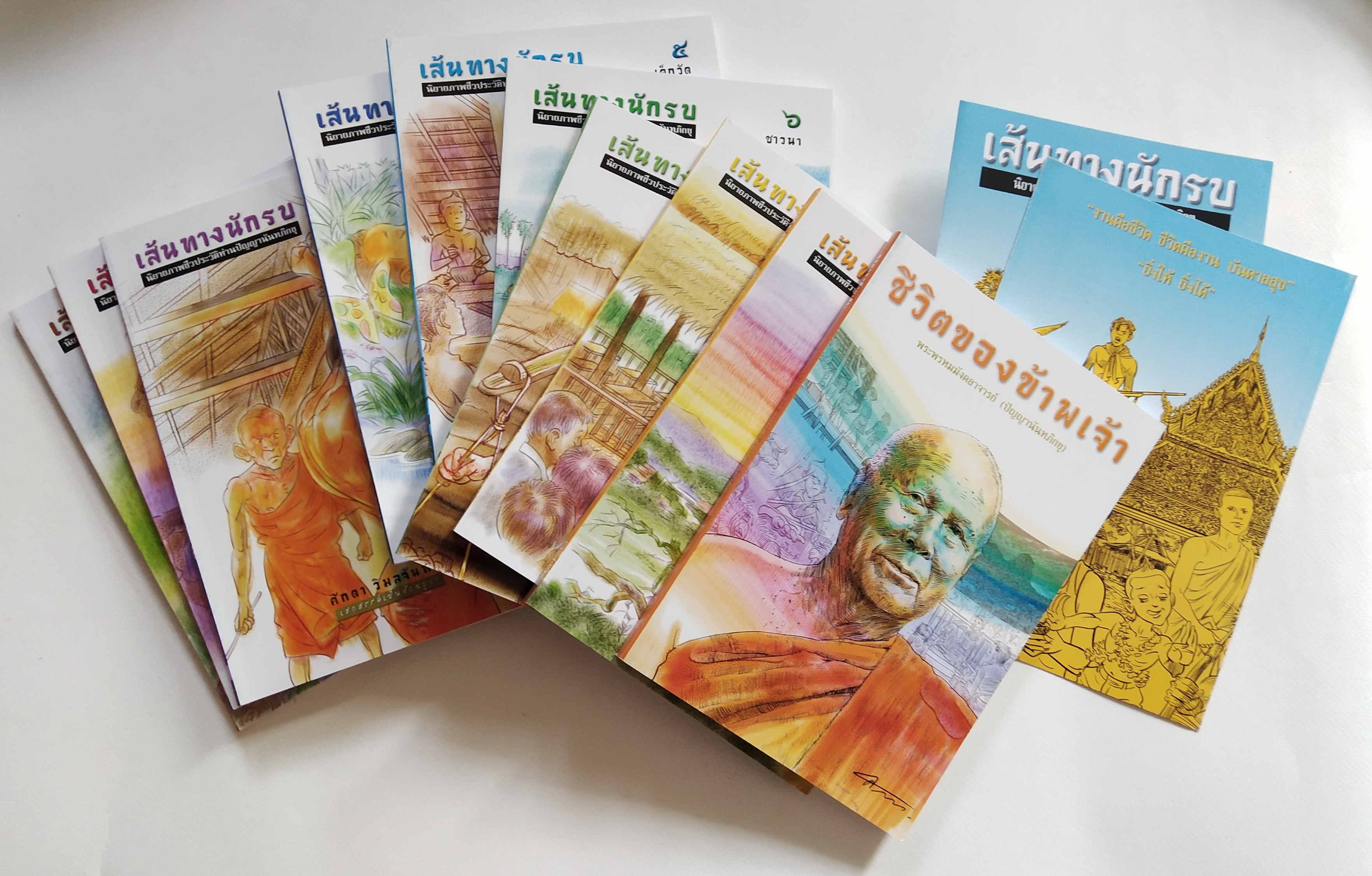 เซ็ทหนังสือนิยายภาพ **กระดาษห่อด้านนอก ขาดมุมเล็กน้อย "เส้นทางนักรบ" นิยายภาพชีวประวัติท่านปัญญานันทภิกขุ โดย ศักดา วิมลจันทร์ สร้างสรรเป็นสังฆบูชา