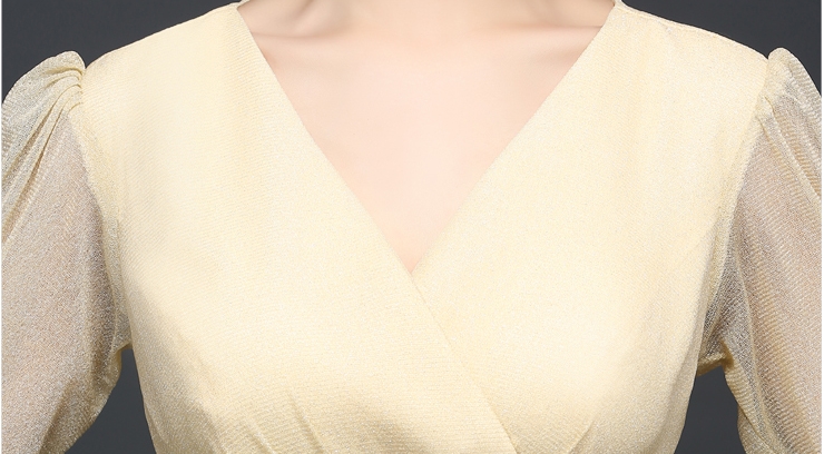 Pro-order ชุดราตรียาว แขนยาว คอวีลึก ผ้าไหมชีฟอง แบบเก๋ ซิปหลัง ไซส์ใหญ่ XS-4XL