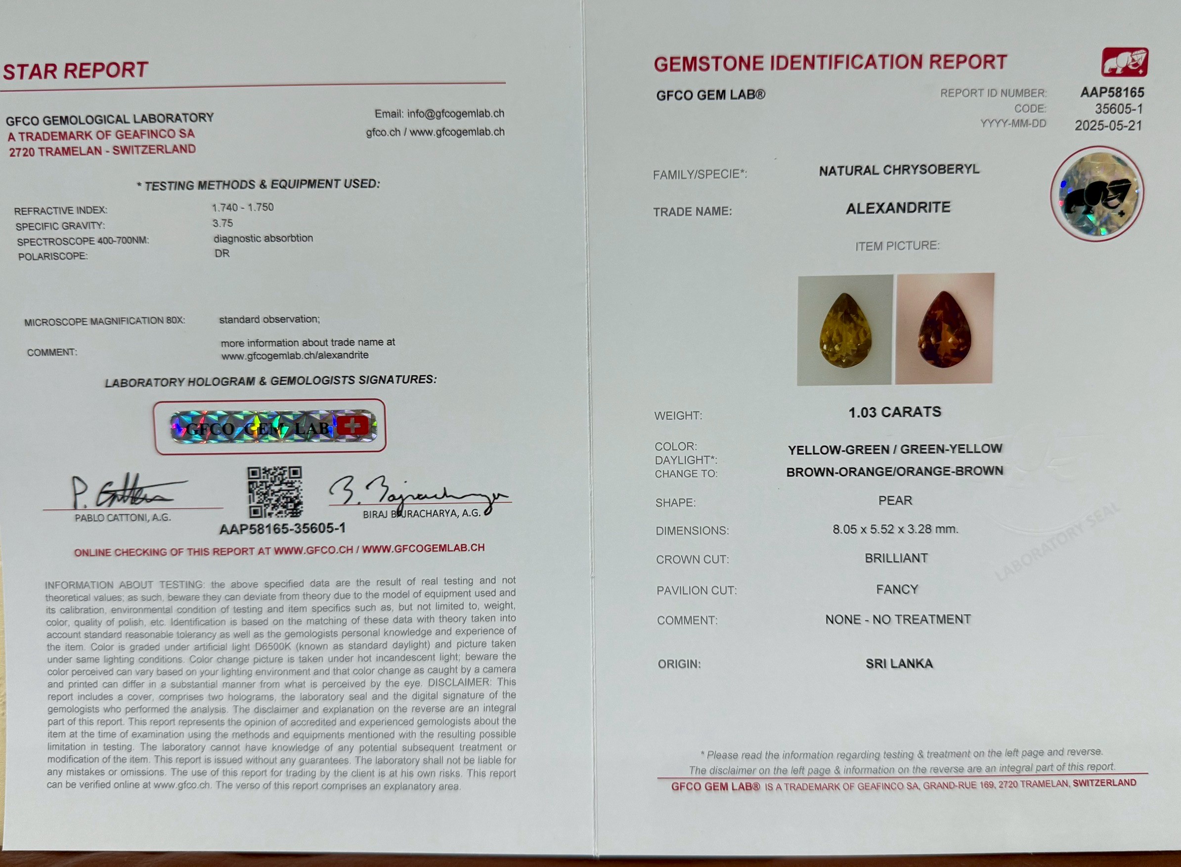 พลอย อเล็กซานไดร์ (Natural Alexandrite Chrysoberyl) 1.03 กะรัต (Cts.) ดิบ (Unheated) พร้อมใบเซอร์ พลอยแท้ อัญมณีมงคลประจําวันเกิด เครื่องประดับพลอย