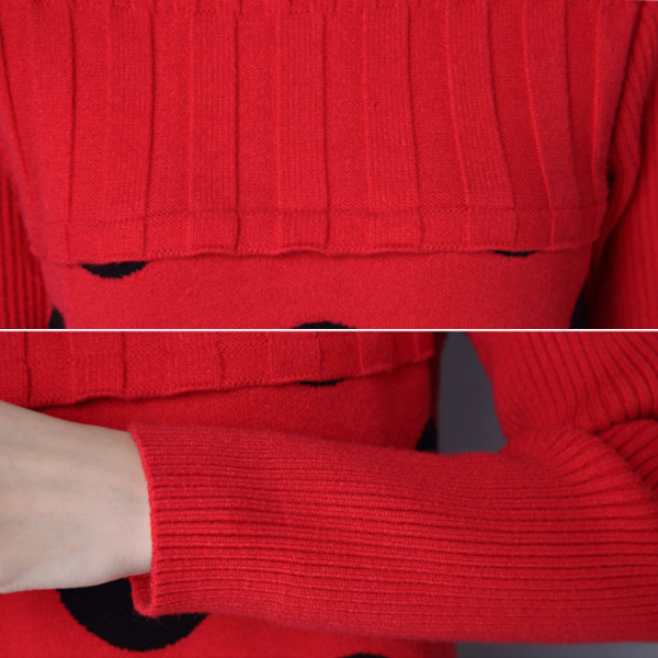 เดรสไหมพรมคอเต่า แขนยาว ถักลายวงกลม (12220B)