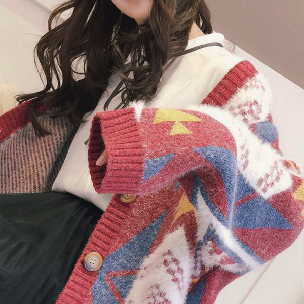 Premium Cardigan เสื้อคลุมไหมพรมขนนุ่ม คอวี ถักลายสไตล์วินเทจ (12273B)