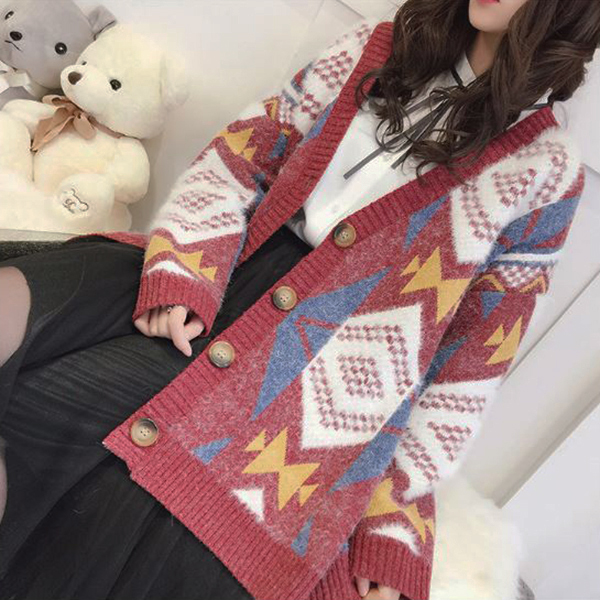 Premium Cardigan เสื้อคลุมไหมพรมขนนุ่ม คอวี ถักลายสไตล์วินเทจ (12273B)