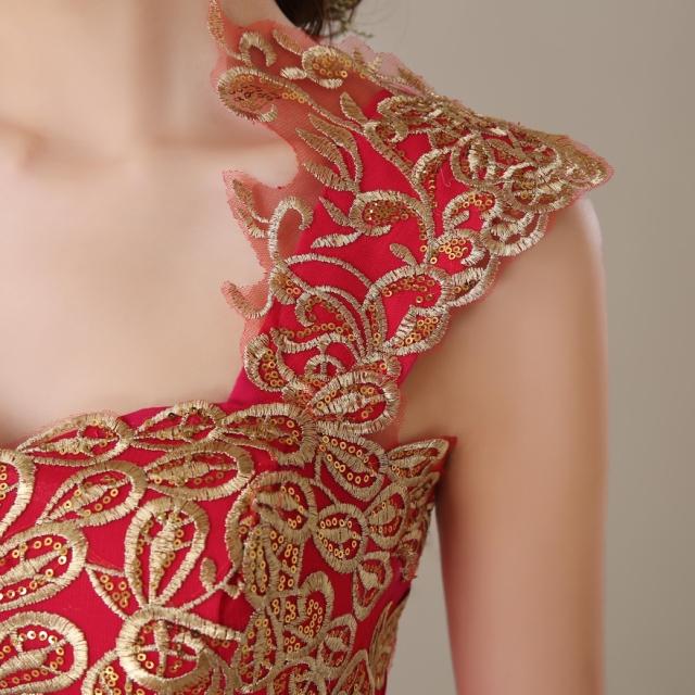 Pre-order ชุดราตรียาว แขนกุด ปักลายดอกไม้ช่วงบน กระโปรงชีฟอง ซิปหลัง สวยหรู