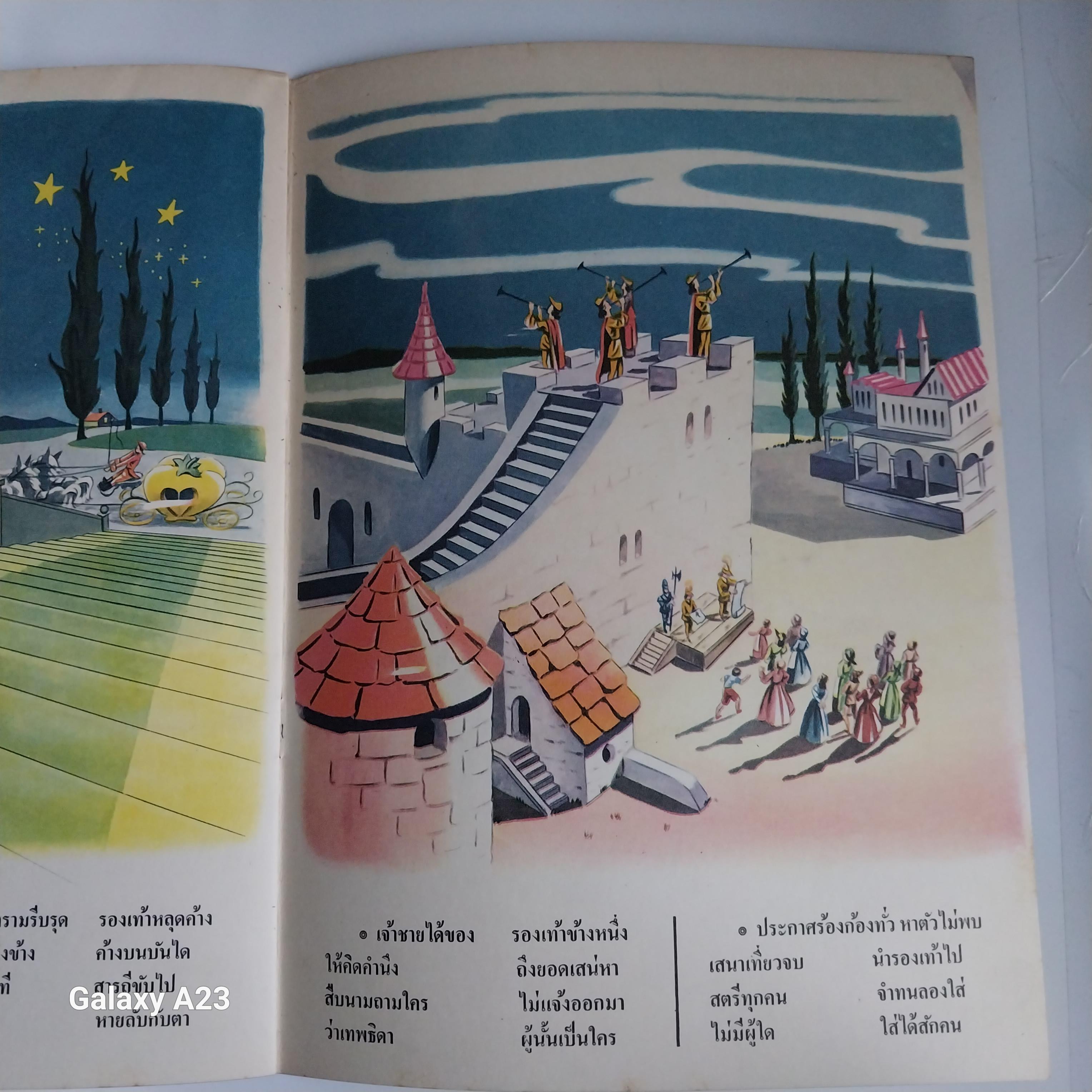 ** มีรอยเขียนชื่อที่หน้าแรกหนังสือสภาพดี หนังสือชุดภาพและการ์ตูนขององค์การค้าคุรุสภา ราคาปก 2.50 บาทซินเดอเรลล่า คำบรรยายโดย กำธร สถิรกุล ภาพโดย มาโครา