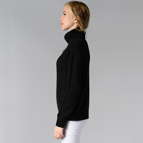 เสื้อสเวตเตอร์คอพับ ไหมพรมหนานุ่มถักลายนูน (12279B)